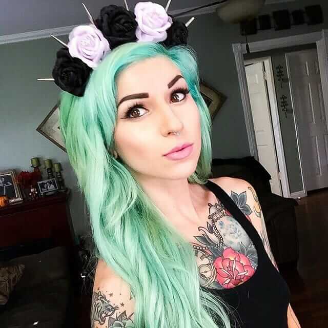 Pastel Green Dyed Hair with Flower Headband