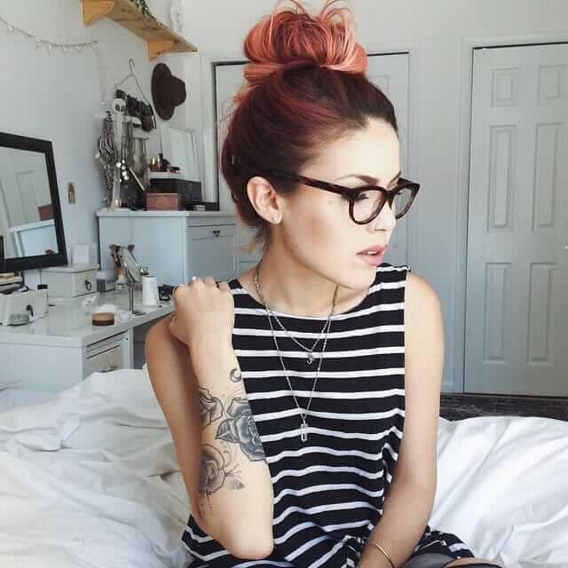 Red Dyed Hairstyle with Bun