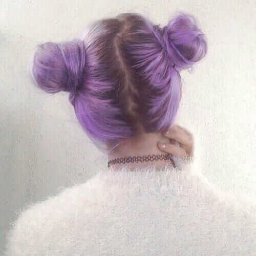 Two Buns Soft Grunge Hair Purple Hairstyle