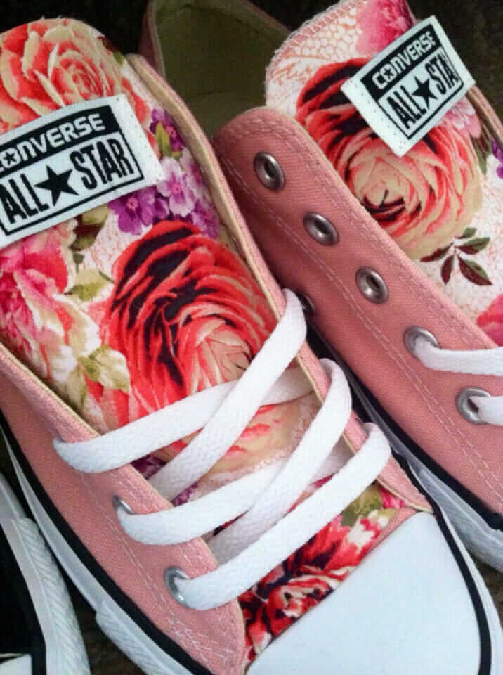 Pastel Pink Canvas Converse with Floral Tongue Shoes