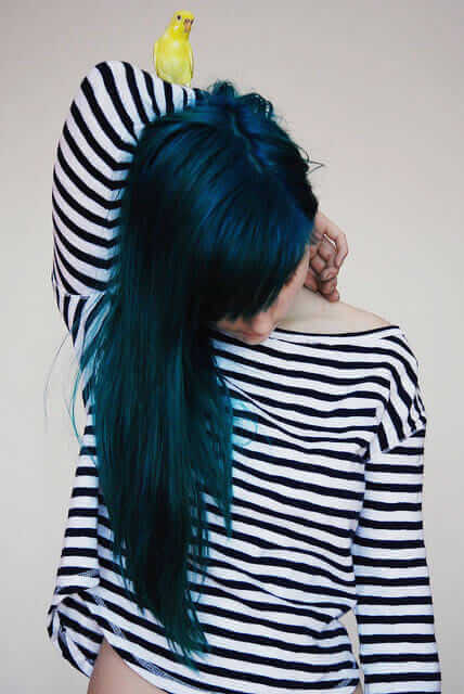 Cute Grunge Girl with Long Blue Dyed Hairstyle