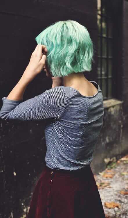 Grunge Short Hair Style with Dyed Green Pastel Hair
