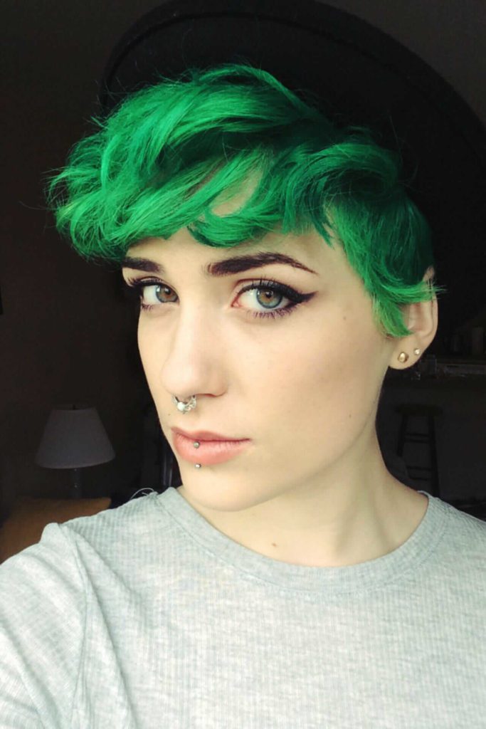 Short Green Dyed Hairstyle with Septum
