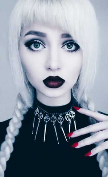 Dark Grunge girl with White Hair and Dark red lips