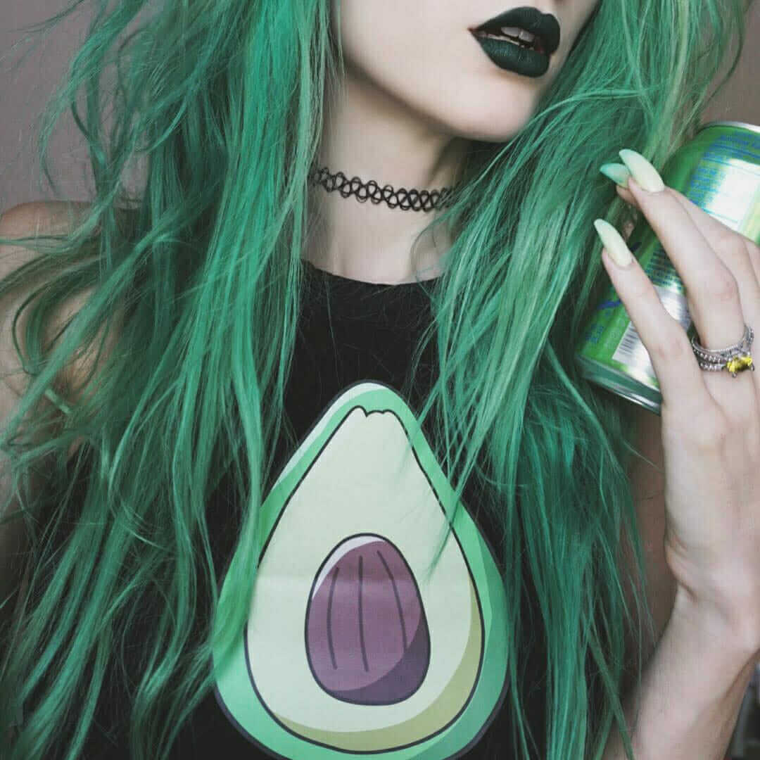 Long green dyed hairstyle