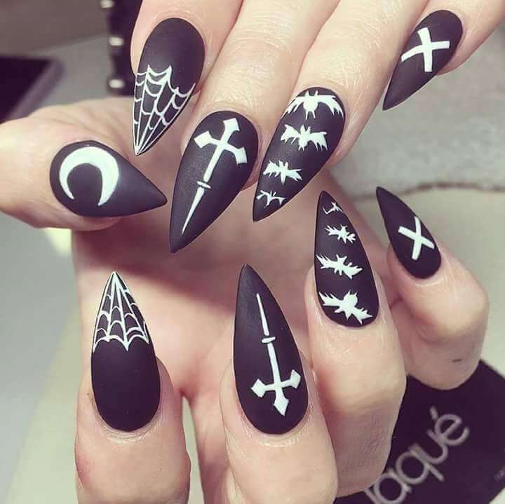 Matte black halloween nails