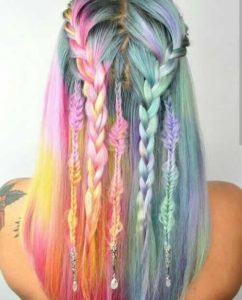 Rainbow pastel hair braids with accessories