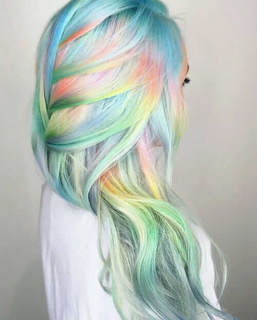 Beautiful long rainbow pastel hairstyle by shelleygregoryhair