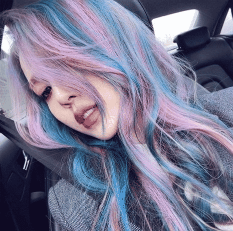 Cute pastel blue and violet color hairstyle