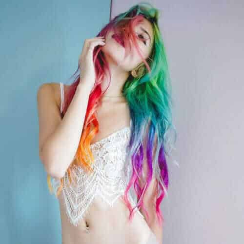 Neon rainbow long hairstyle by Hieucow