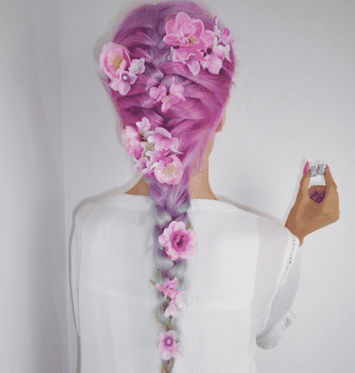 Long braid hairstyle with flowers by Amythemermaidx