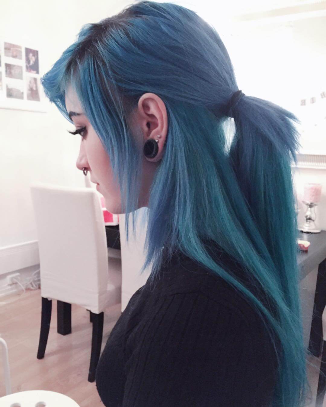 Long blue hair extensions look by krispuuh