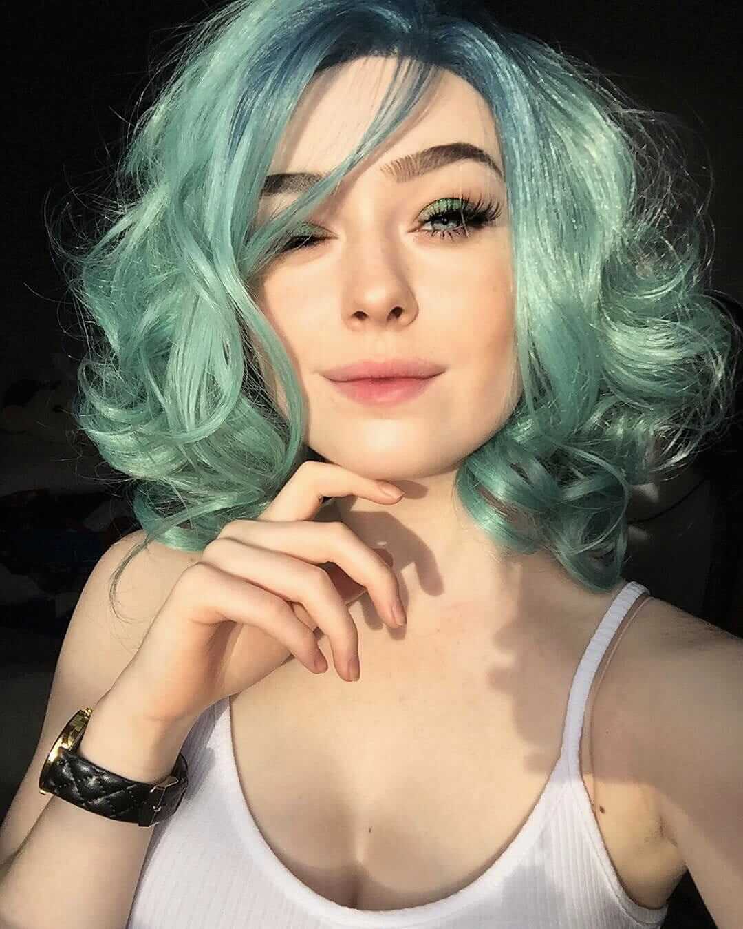 Wavy short lace front hair with pastel green color by papapeachy