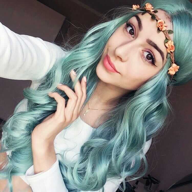 Boho styled long wavy hair with turquoise dye by victoriaczajkowska