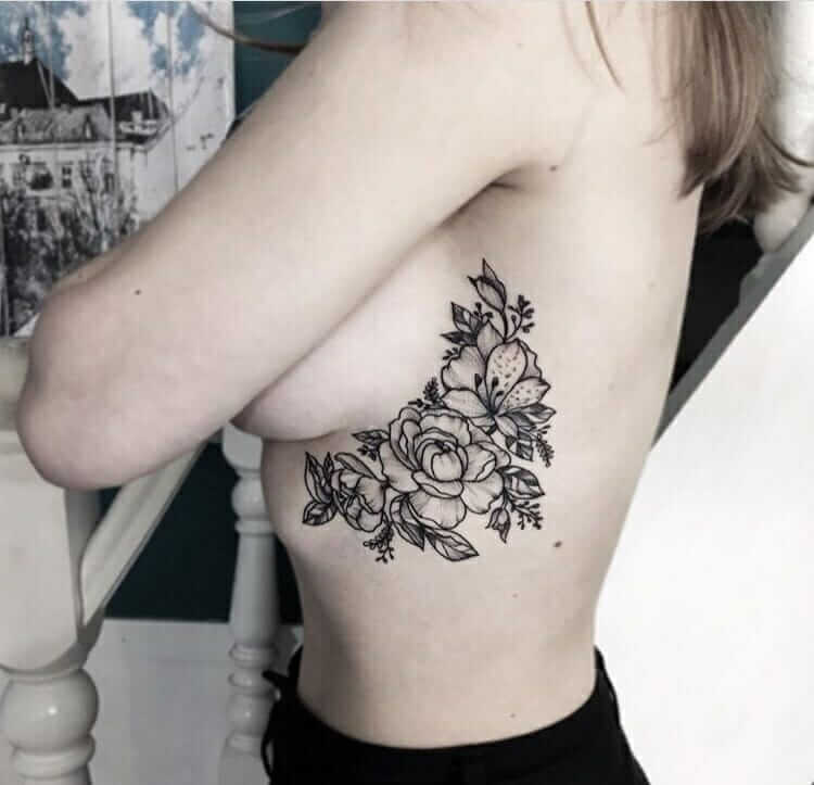 Underboob ribs roses tattoo by dary.lis.5