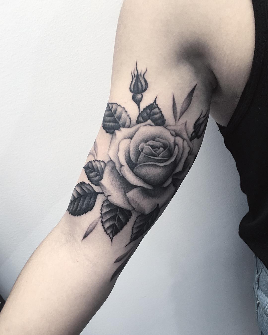 Rose flower sleeve tattoo by lazerliz