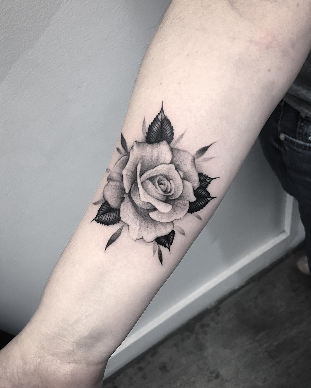 Inked rose on arm by lazerliz