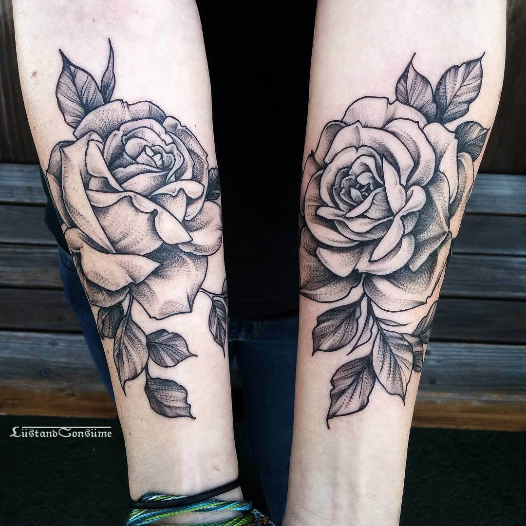 Fineline roses tattoos on arms by lustandconsume