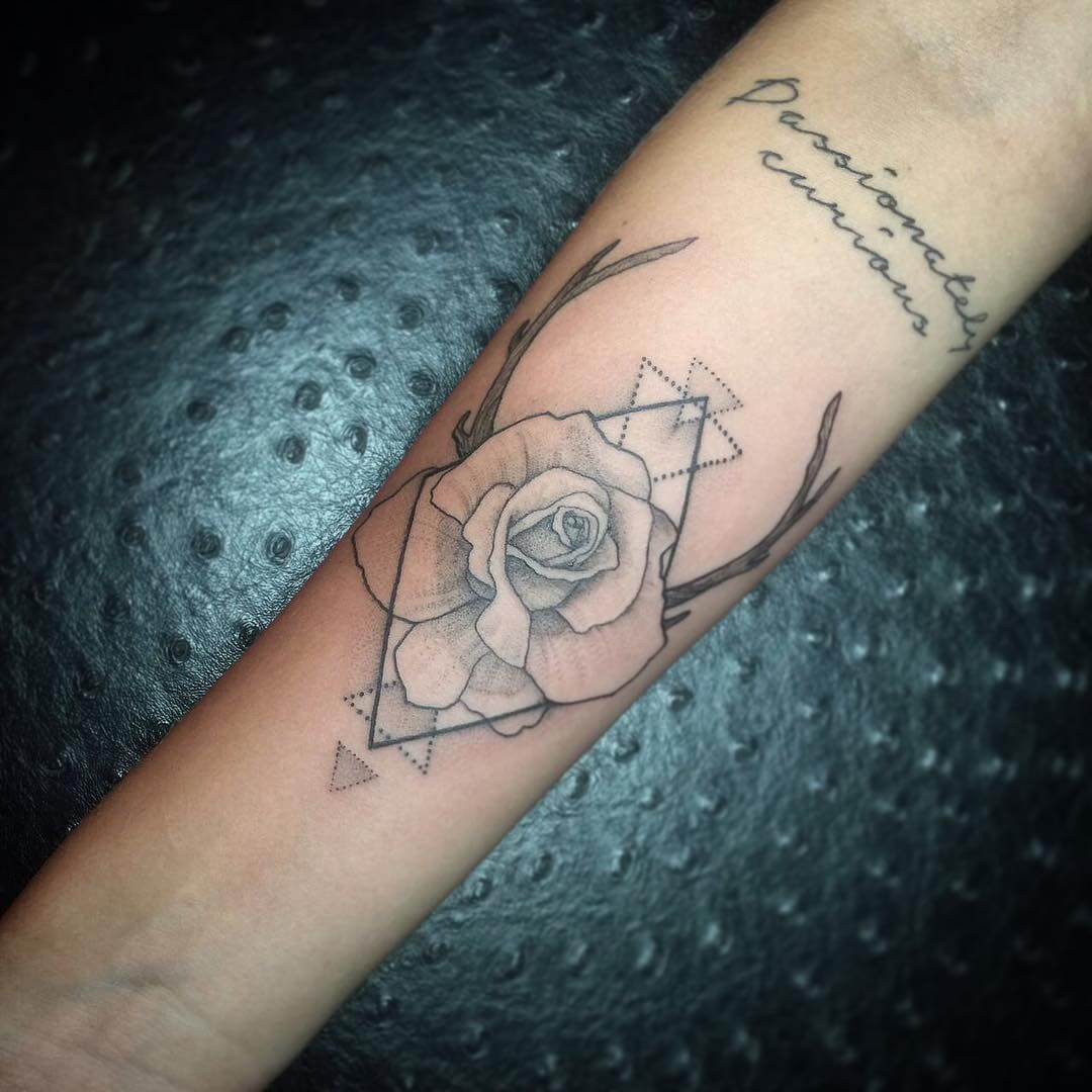 Rose and horn tattoo with quote by artfulinkbali