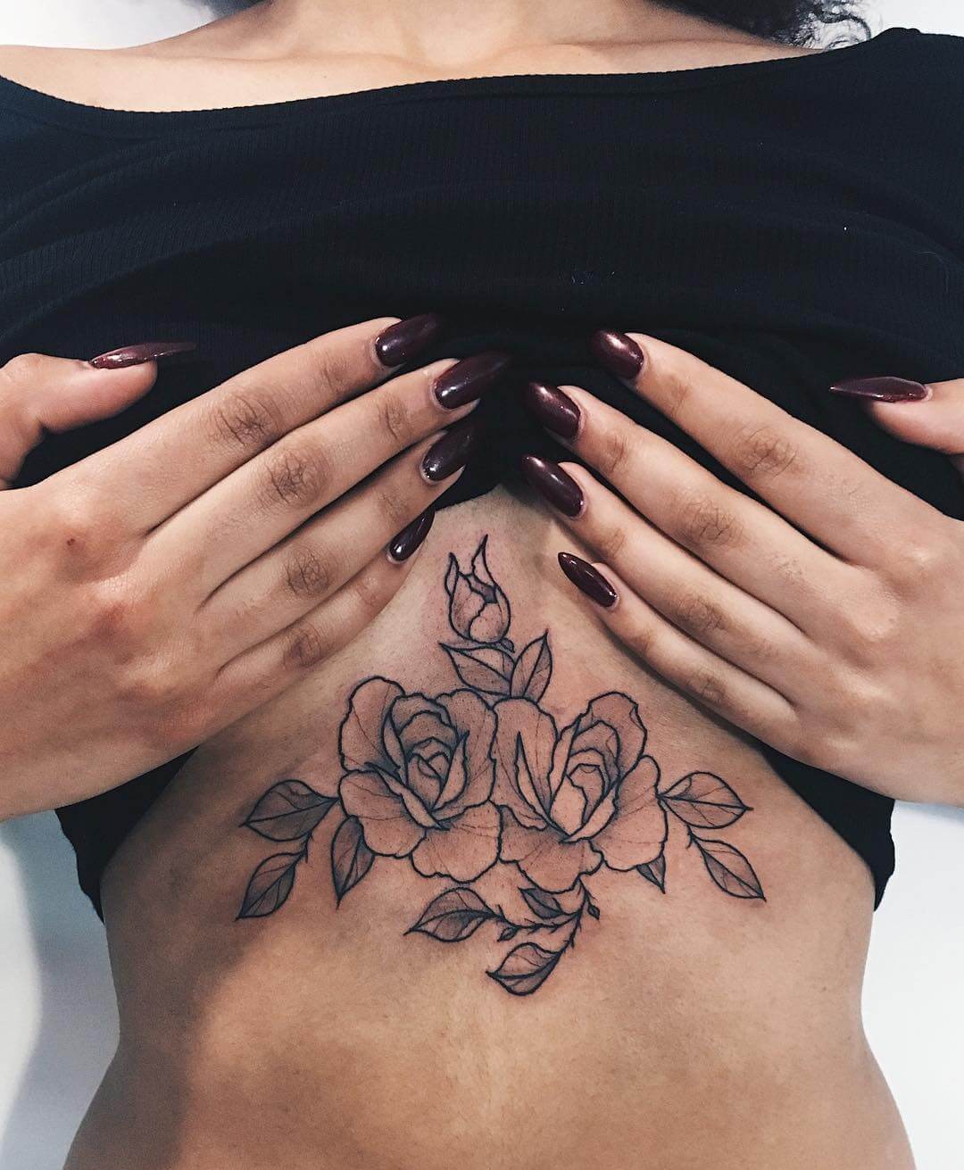 Underboob rose tattoo by marlonb_tatts