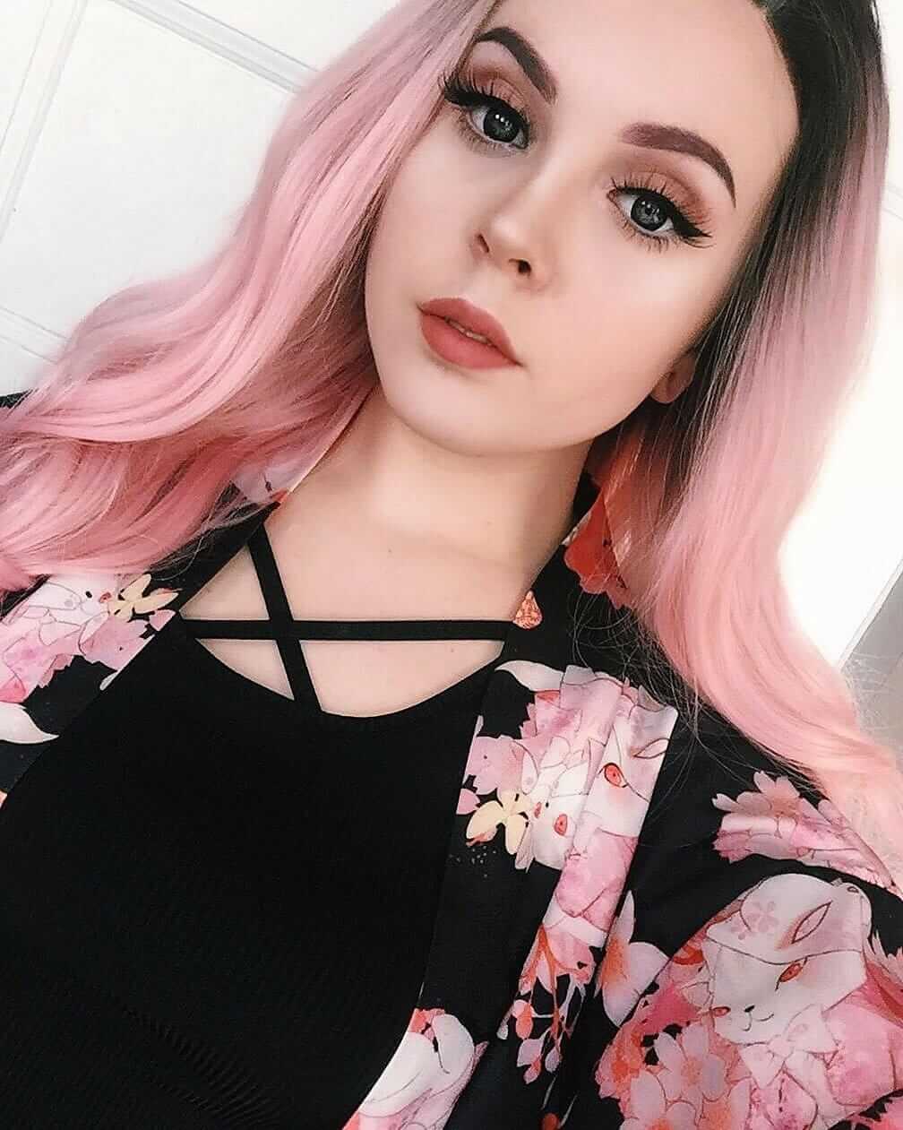 Pink peachy with dark roots wig by facepudding
