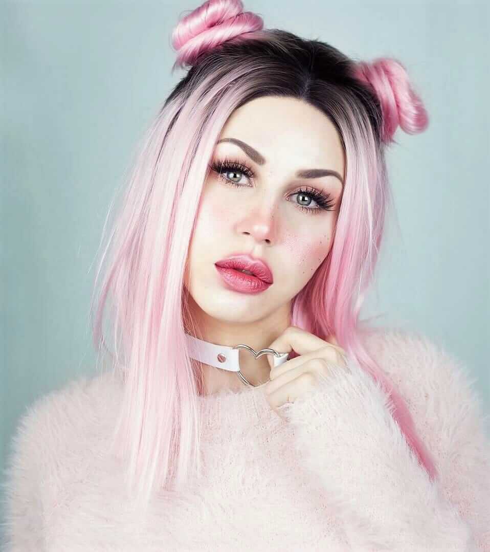Pastel pink ombre buns wig by glitterbubblegum_