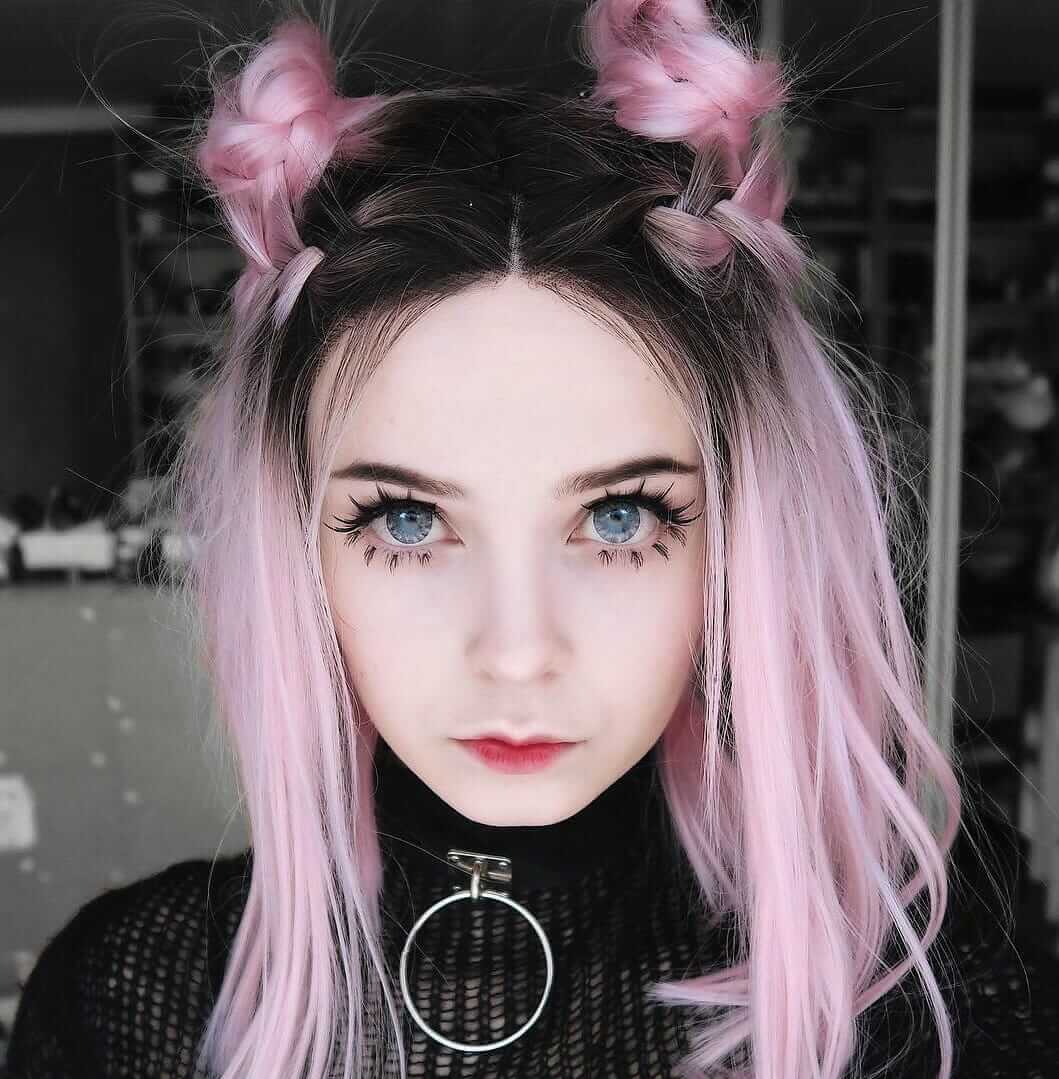 Pastel pink with dark roots & buns hairstyle wig by milkgore