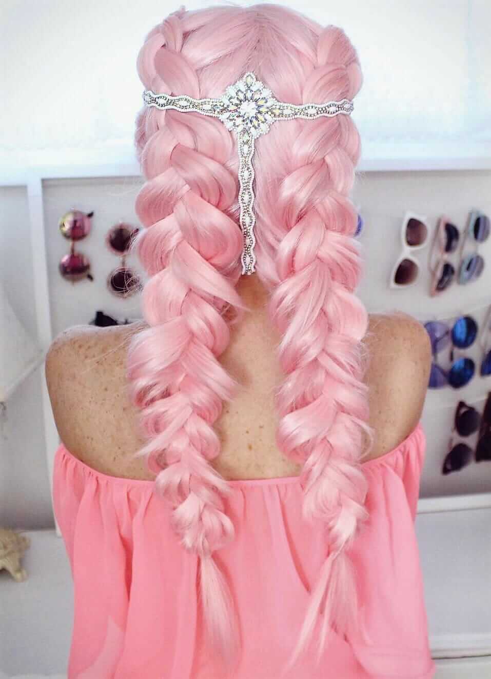 Double braid pastel pink wig by thelittlemua
