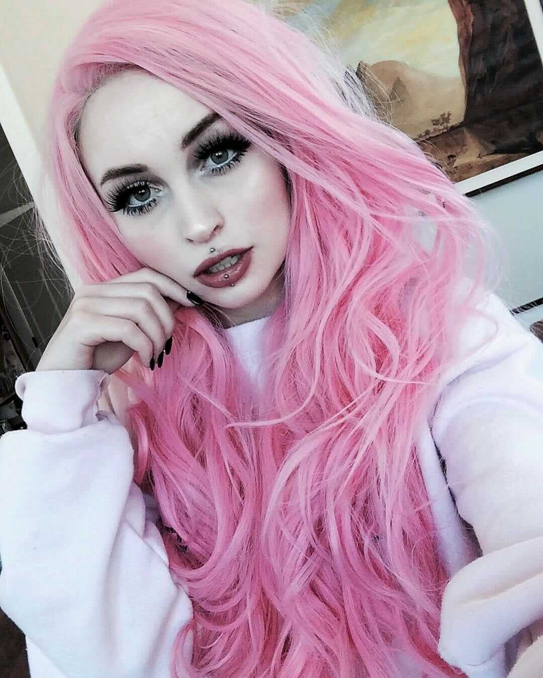 Long wavy pastel pink wig by j0uzai