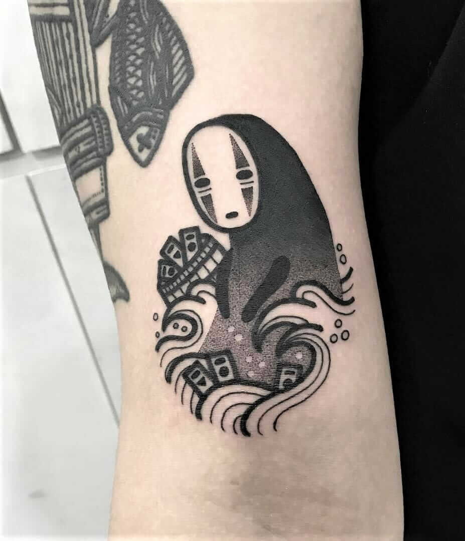 No-Face spirit on bath tattoo by hugotattooer