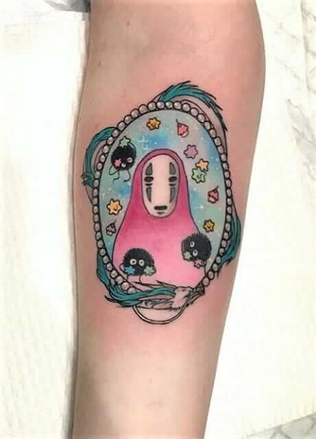 No-Face spirit with Snootballs colored tattoo by laurenwinzer