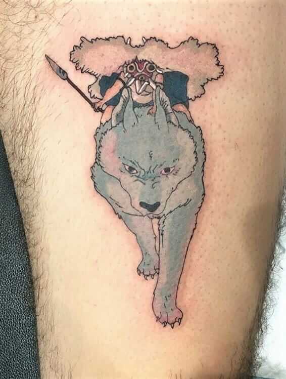 Princess Mononoke riding wolf tattoo by laurenwinzer