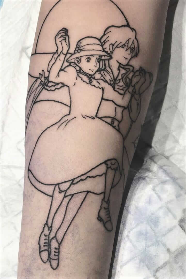 "Howl's moving castle" line work tattoo by laurenwinzer