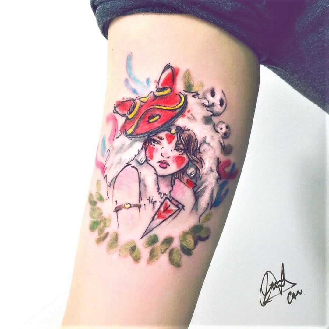 Princess Mononoke watercolor tattoo by carballocandelaria