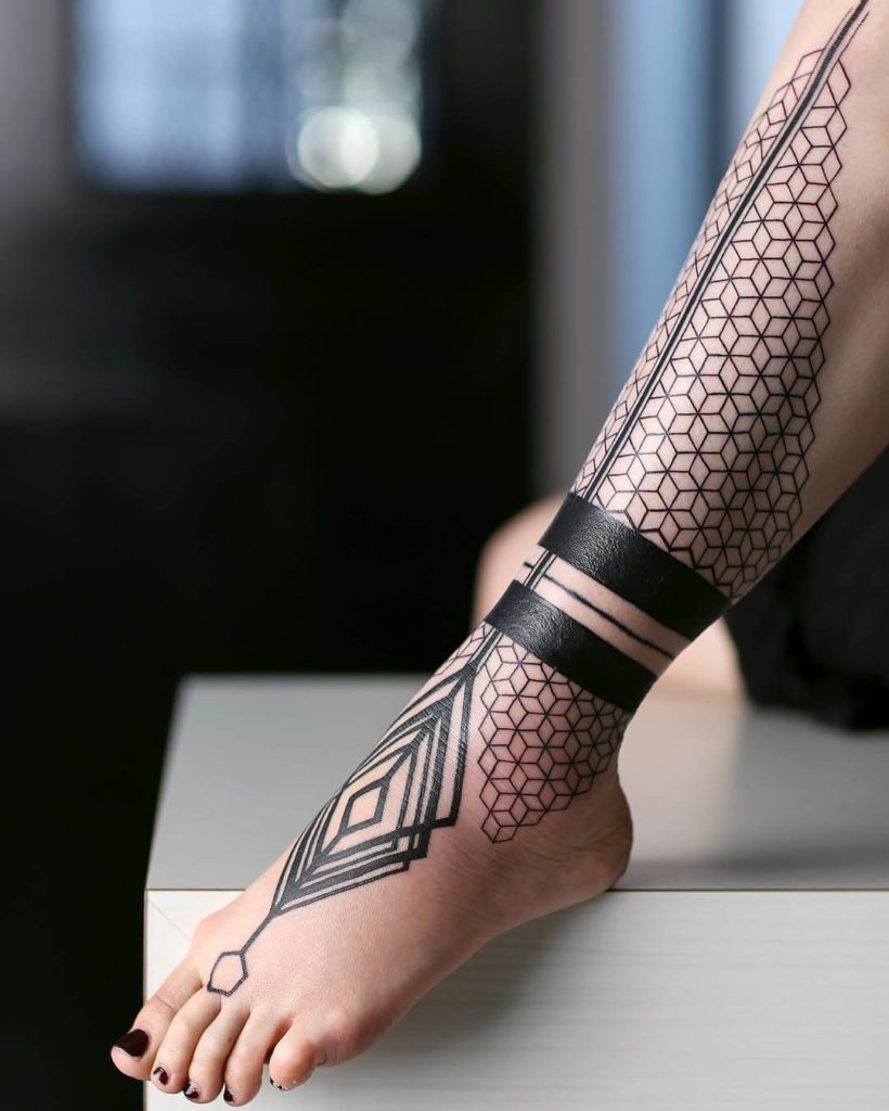 Blackwork geometric sleeve tattoos