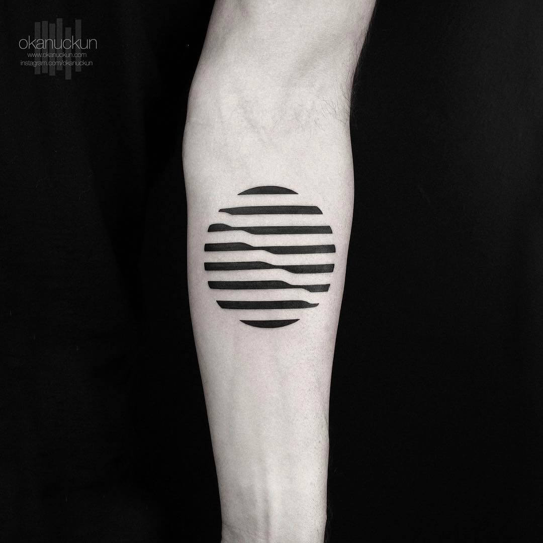 Geometric wave circle arm tattoo by okanuckun