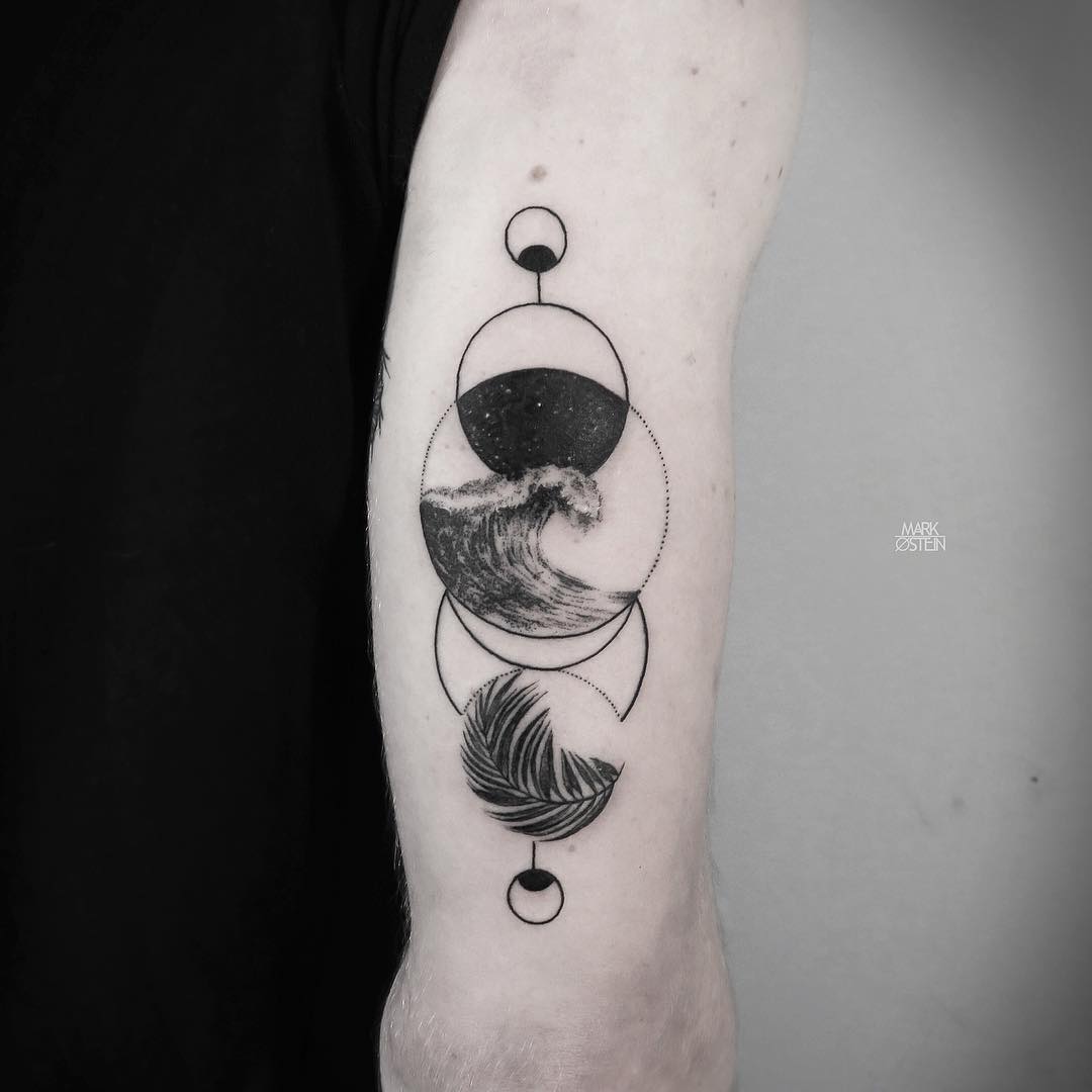 Geometric nature shapes arm tattoo by mark_ostein
