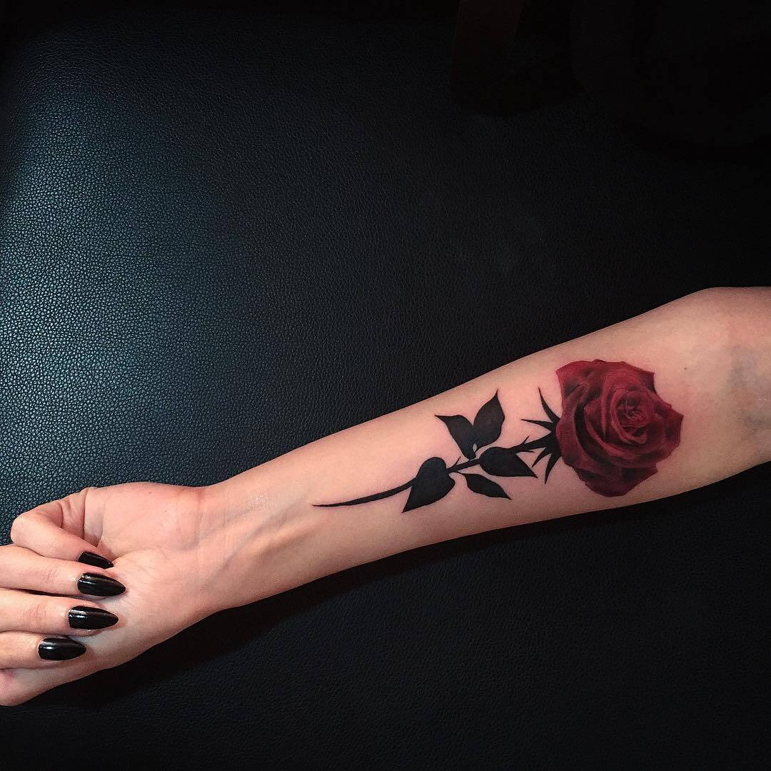 Colored rose tattoo