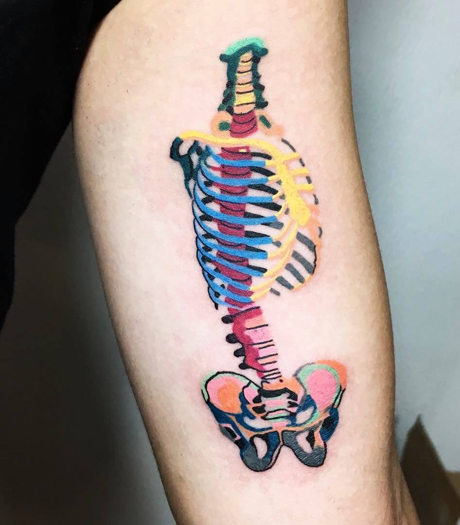 Multicolored skeleton tattoo