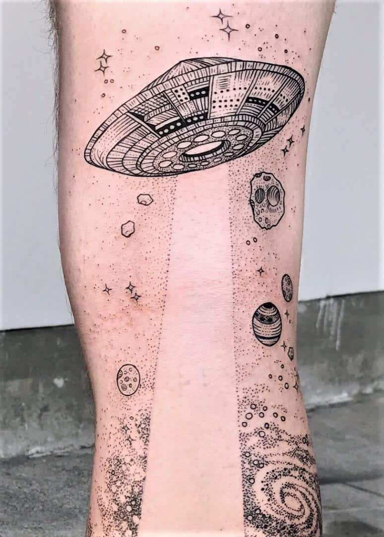 Flying saucer in space tattoo by freeorgy