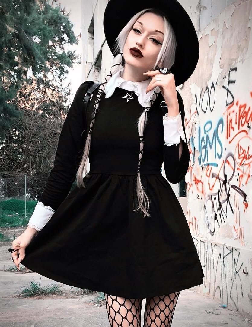 Goth outfit idea featuring a long black dress by deathcandy