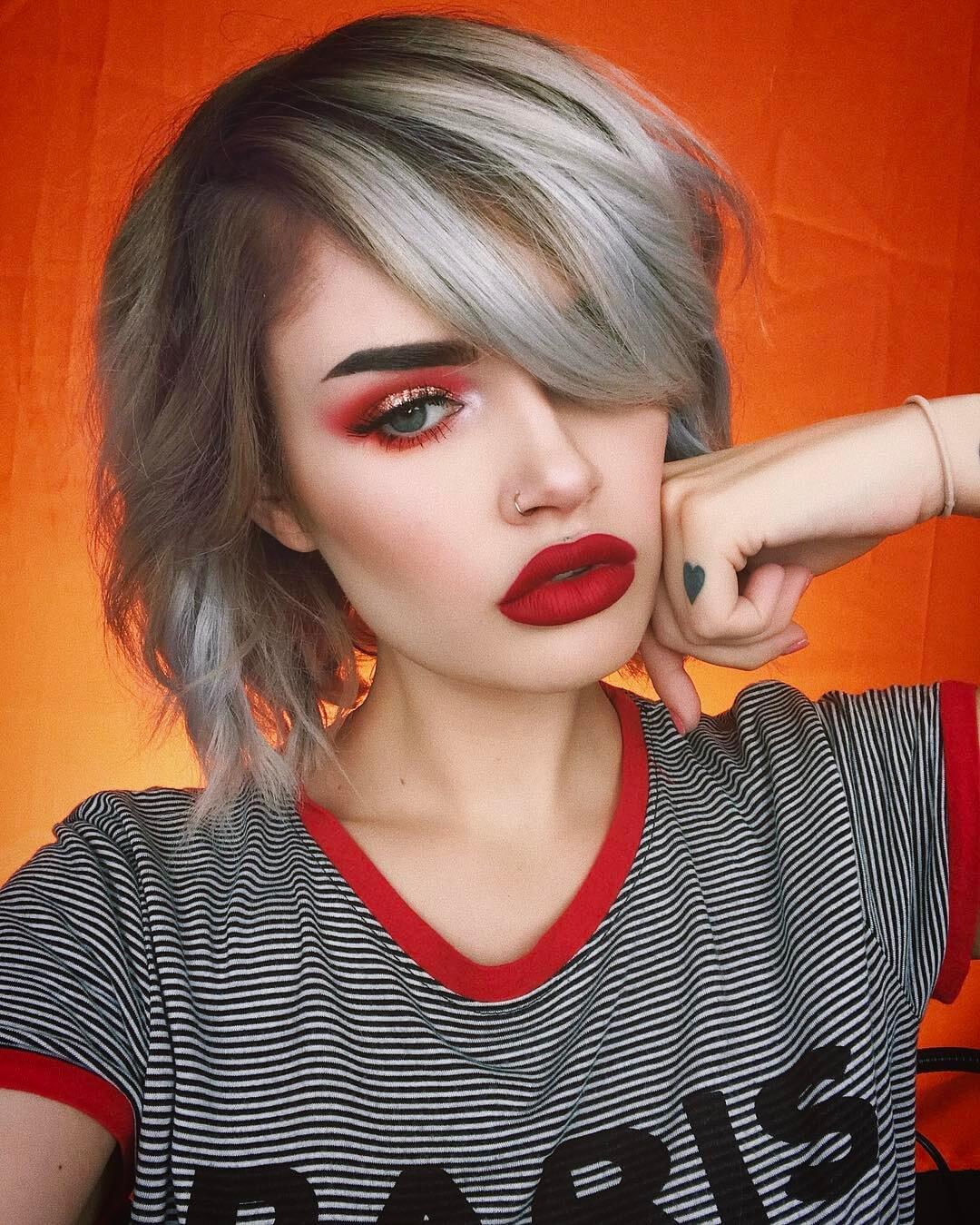 Red eyeshadow with red matte lips makeup look by atleeeey