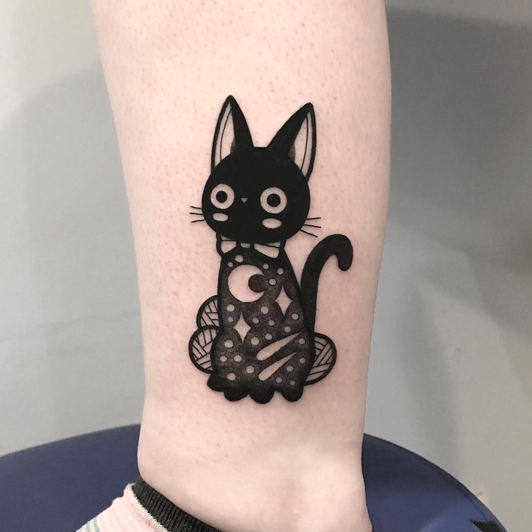Sailor Moon cat with bow tattoo