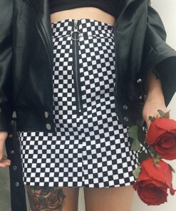 Zipper Ring Checkerboard Mini Skirt 4