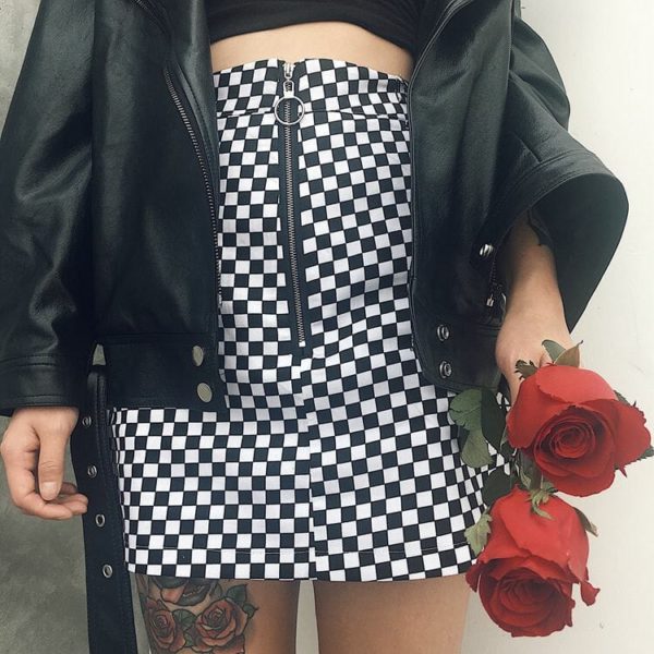 Zipper Ring Checkerboard Mini Skirt 4