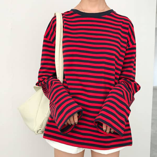 Loose Long Sleeve Striped All Match Top
