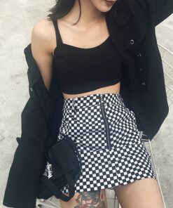 Zipper Ring Checkerboard Mini Skirt 3