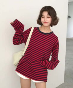 Loose Long Sleeve Striped All Match Top 1