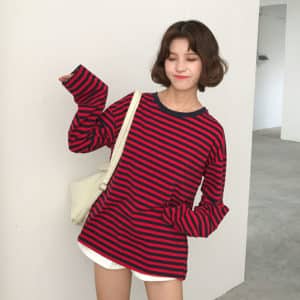 Loose Long Sleeve Striped All Match Top 1