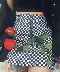 Zipper Ring Checkerboard Mini Skirt 1
